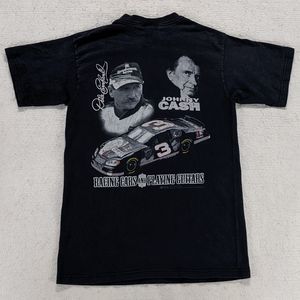 Dale Earnhardt Johnny Cash NASCAR T-Shirt Men's Small Black Double-Sided Graphic